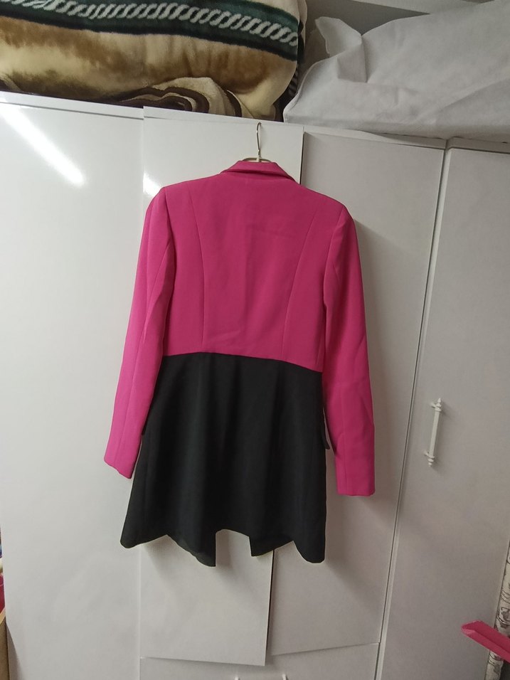 Pembe Siyah Mini Düğmeli Kadın Blazer Ceket - Görsel 5