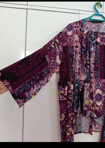 Bohem Mor Uzun Bağlamalı Kimono takımı - Görsel 2