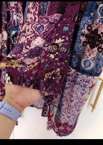 Bohem Mor Uzun Bağlamalı Kimono takımı - Görsel 3