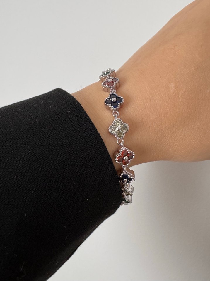 Çiçek Desenli Çok Renkli Boncuklu Kadın Bileklik - Görsel 2