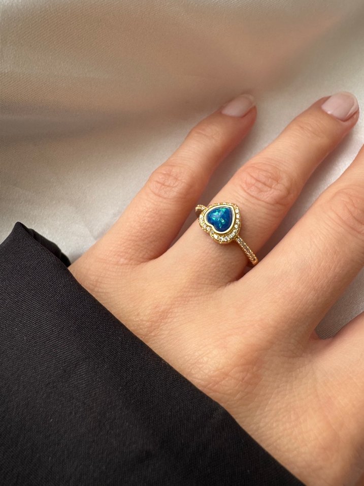 Mavi Boncuklu Kalp Yüzük - Görsel 2