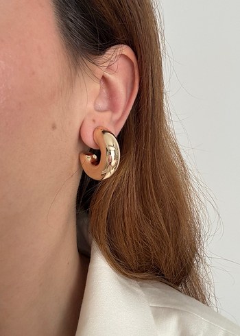 Parlak Altın Midi Halka Küpe - Görsel 2