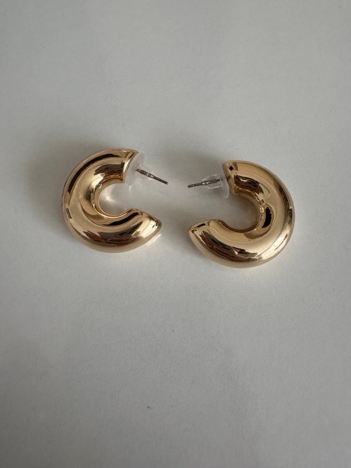 Parlak Altın Midi Halka Küpe - Görsel 3