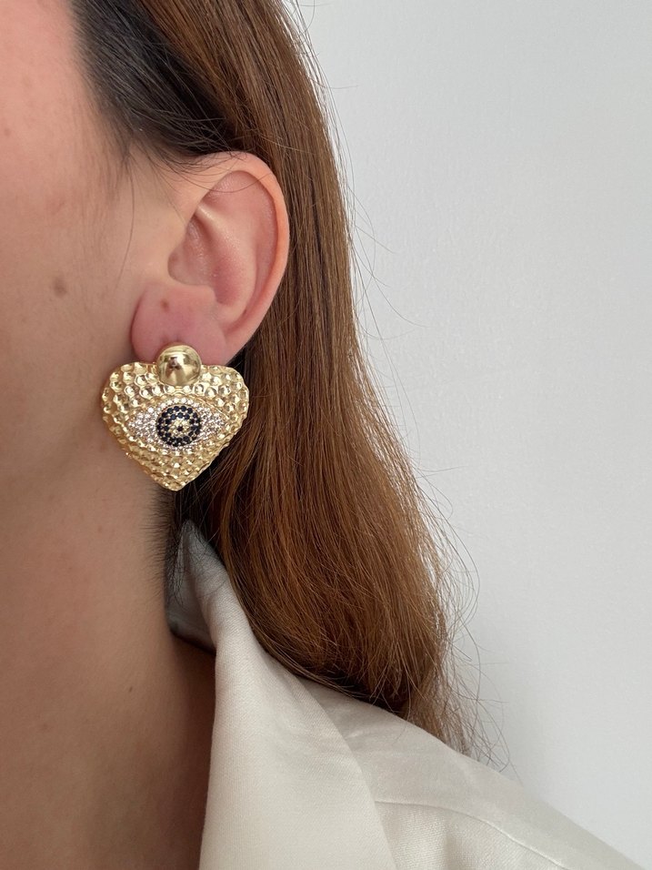 Altın Renkli Parlak Kalp Küpe - Görsel 2