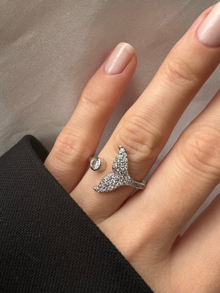 Parlak Pullu Yılan Desenli Gümüş Yüzük - Görsel 2