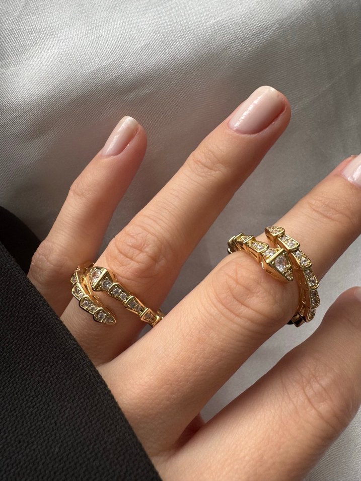 Parlak Yılan Desenli Altın Yüzük - Görsel 2