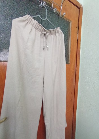 Bej Bol Kesim Keten Kadın Pantolon - Görsel 2