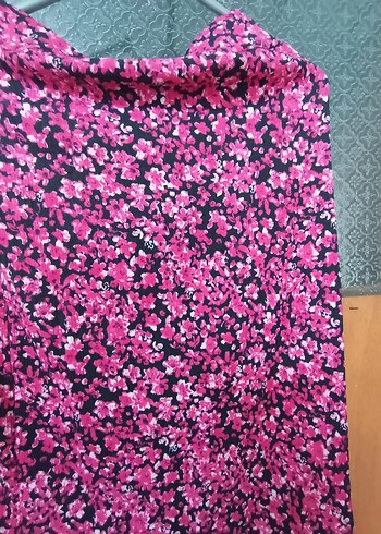 Pembe Bağlama Desenli Midi Drapeli Kadın Etek - Görsel 2