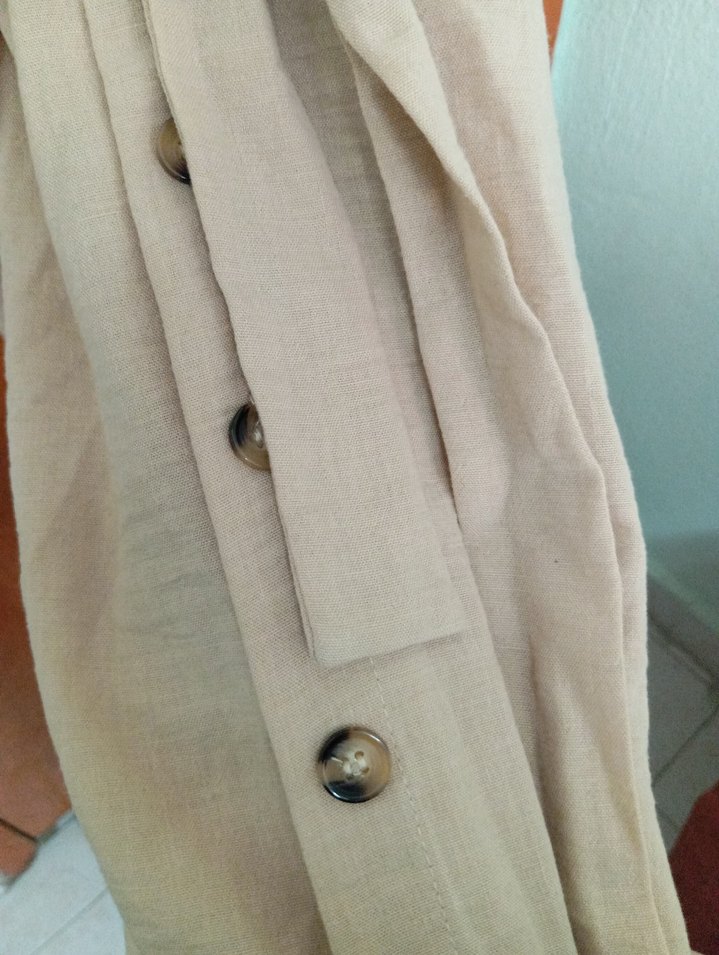 Bej Düğmeli Uzun Keten Elbise - Görsel 3