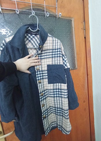 Gri Ekose Desenli Kadın Denim Gömlek - Görsel 2