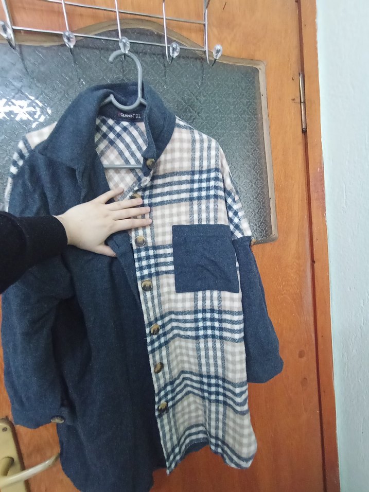 Gri Ekose Desenli Kadın Denim Gömlek - Görsel 2