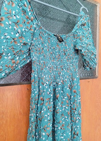 Bohem Uzun Turkuaz Bağlamalı Elbise - Görsel 3