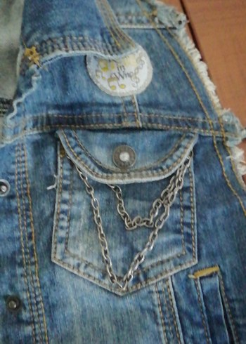 Düğmeli Mavi Kız çocuk Denim Yelek 13 yaş - Görsel 2