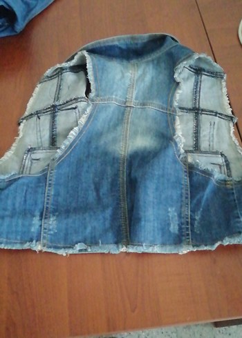 Düğmeli Mavi Kız çocuk Denim Yelek 13 yaş - Görsel 4