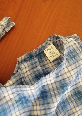 Nakışlı Sarı Bebek Havlusu ve Mavi Ekose Tulum - Görsel 2