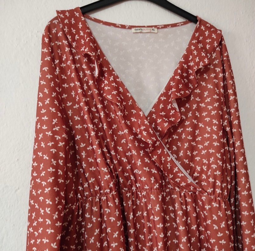 Kiremit V Yakalı Bohem Midi Elbise - Görsel 3