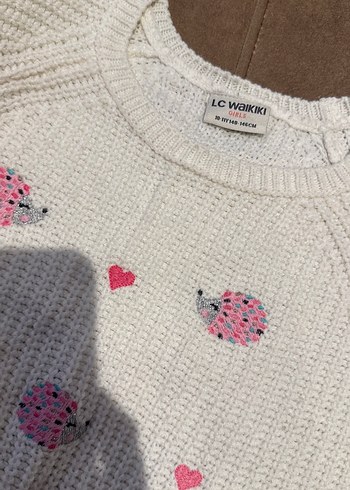 Nakışlı Beyaz Bohem Kız çocuk Triko Kazak - Görsel 4