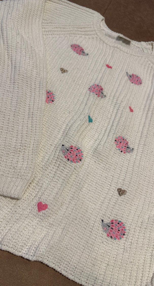 Nakışlı Beyaz Bohem Kız çocuk Triko Kazak - Görsel 2