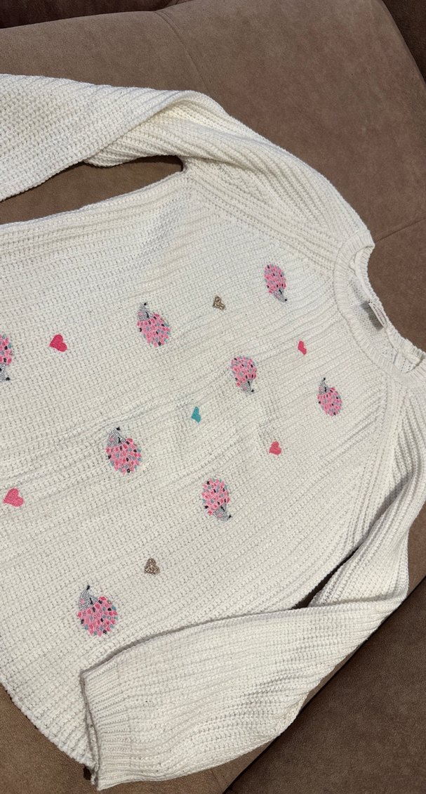 Nakışlı Beyaz Bohem Kız çocuk Triko Kazak - Görsel 3