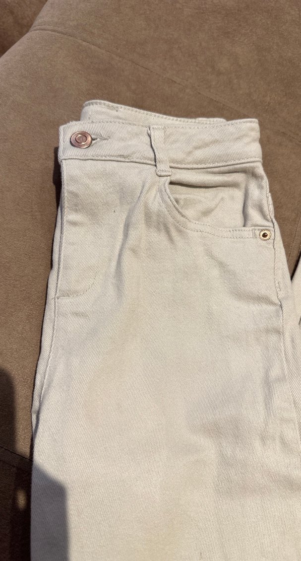 Bej kız çocuk Pamuklu İspanyol model kot pantolon - Görsel 2