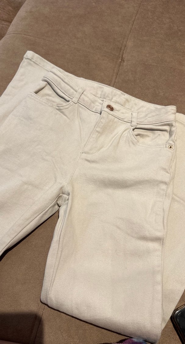 Bej kız çocuk Pamuklu İspanyol model kot pantolon - Görsel 4