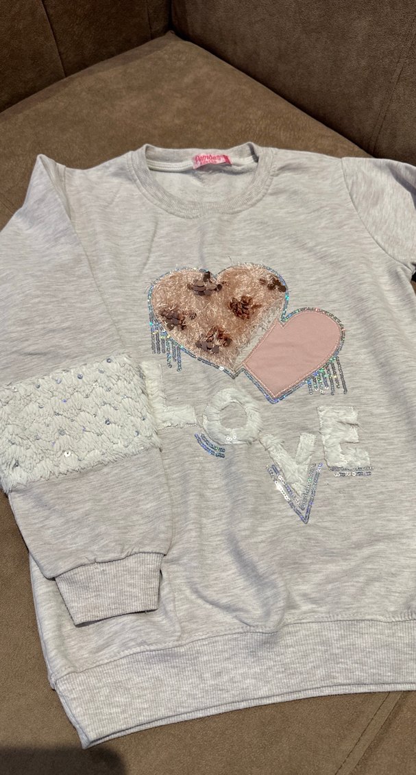 Gri Nakışlı ve parlak detaylı  Kız Eşofman Takımı - Görsel 5