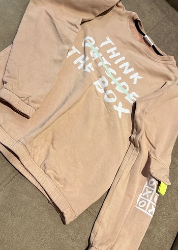 Kız Çocuk Kahverengi Baskılı Sweatshirt ve Eşofman - Görsel 4