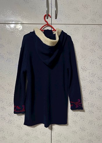 Nakışlı Kadın Mavi Triko Midi Kaban - Görsel 3