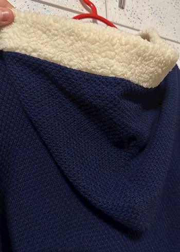 Nakışlı Kadın Mavi Triko Midi Kaban - Görsel 4