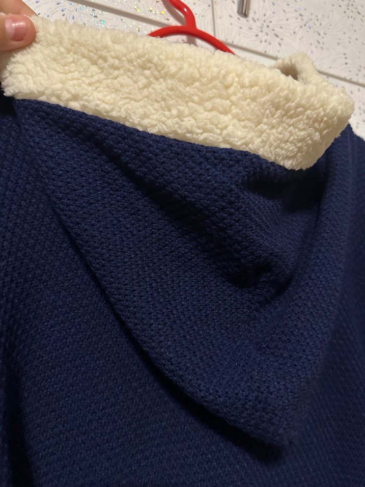 Nakışlı Kadın Mavi Triko Midi Kaban - Görsel 4