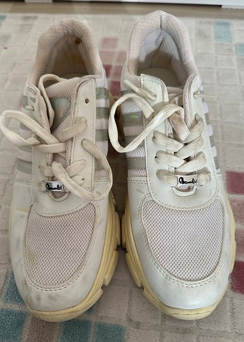 Beyaz Bağcıklı Platform Spor Ayakkabı - Görsel 4