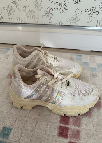 Beyaz Bağcıklı Platform Spor Ayakkabı - Görsel 3