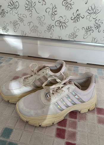 Beyaz Bağcıklı Platform Spor Ayakkabı - Görsel 2