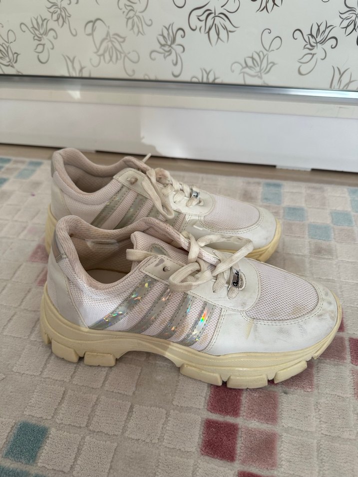 Beyaz Bağcıklı Platform Spor Ayakkabı - Görsel 3