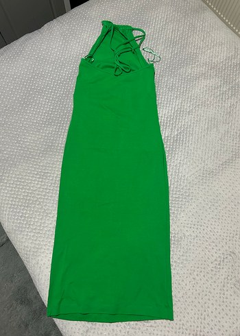 Yeşil Drapeli Uzun Kadın Elbise - Görsel 2