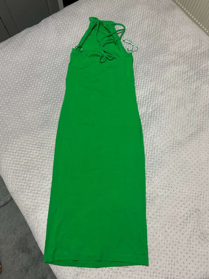 Yeşil Drapeli Uzun Kadın Elbise - Görsel 2