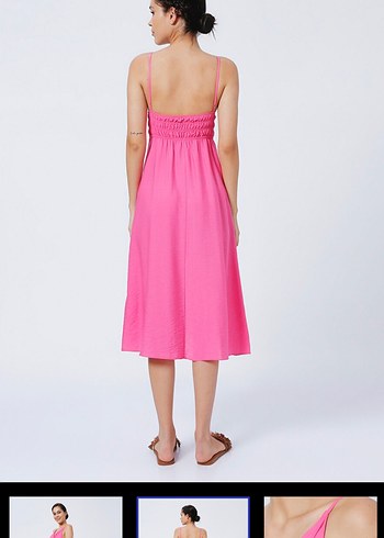 Pembe V Yakalı Uzun Askılı Elbise - Görsel 2