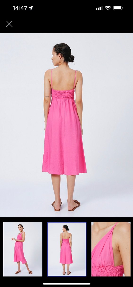 Pembe V Yakalı Uzun Askılı Elbise - Görsel 2