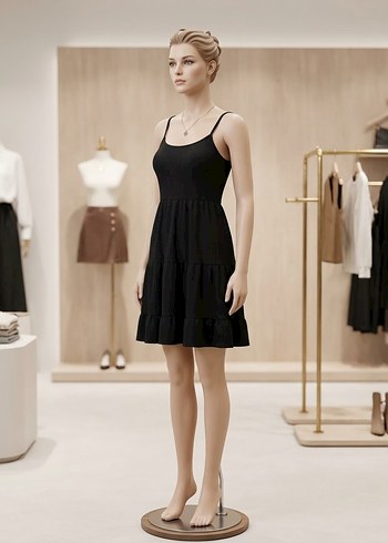 Zara Siyah İnce Askili Mini Elbise