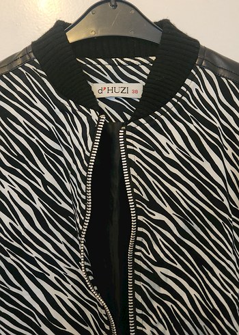 Diğer Zebra Desenli Deri Kadın Bomber Ceket