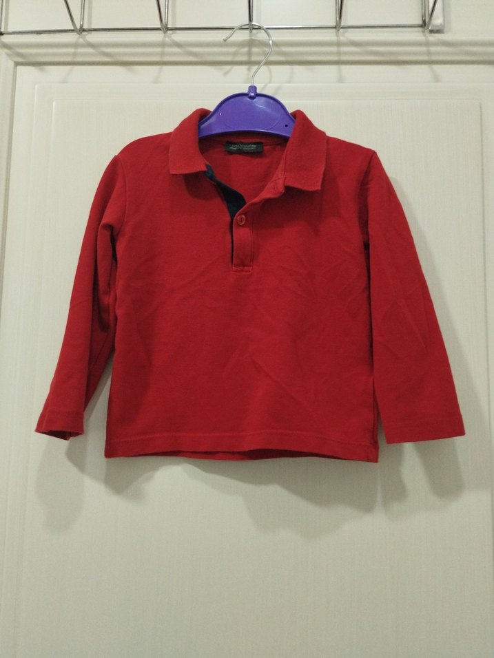 Kırmızı Uzun Kollu Polo Yaka Erkek Tişört - Görsel 2