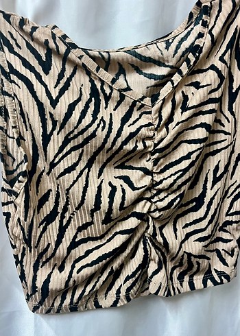 Zebra Desenli kısa Kahverengi crop/büstiyer