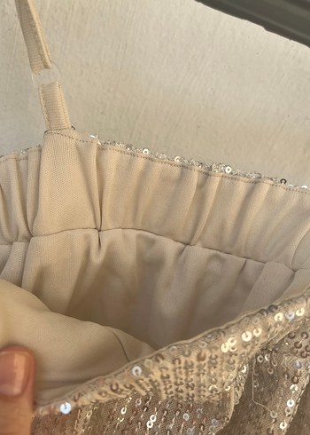 Diğer Kadın Bej Payetli Mini Crop Top