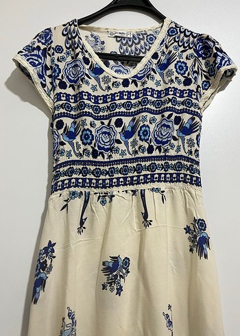 Mavi Çiçek Desenli Bohem Uzun Elbise - Görsel 3