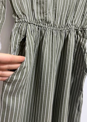 Çizgili V Yaka Kadın Tulum - Görsel 5