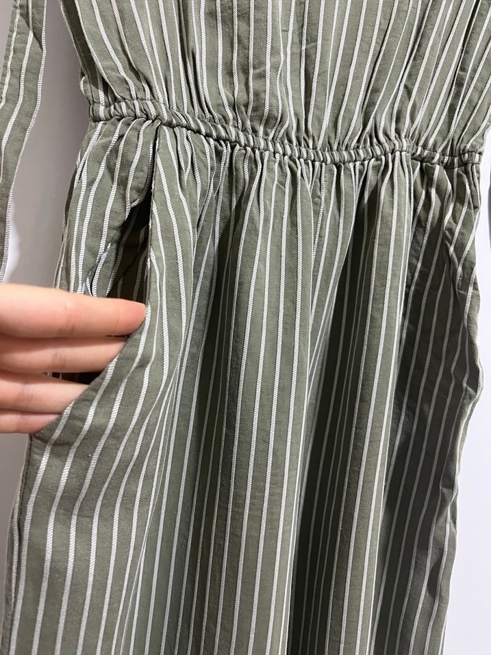 Çizgili V Yaka Kadın Tulum - Görsel 5