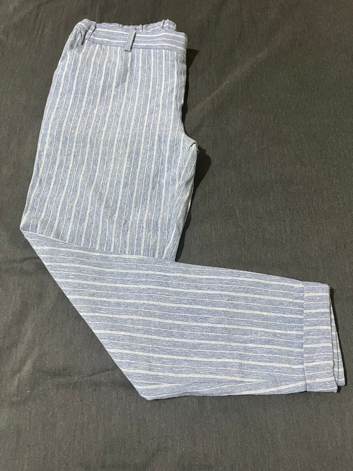 Gri Çizgili Kadın Keten Pantolon - Görsel 2