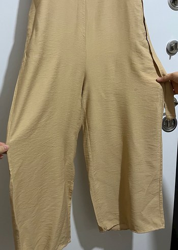 Bej Kemerli Kadın Keten Tulum - Görsel 2