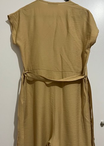 Bej Kemerli Kadın Keten Tulum - Görsel 5