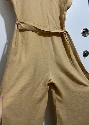 Bej Kemerli Kadın Keten Tulum - Görsel 3